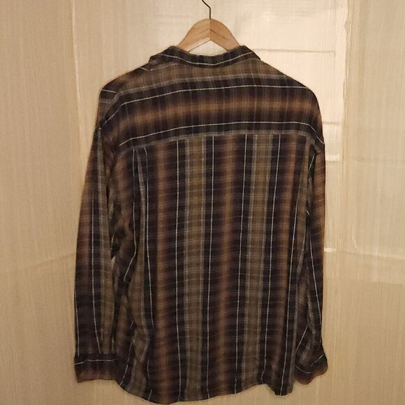 Chereskin Mens Brown Black Plaid Rayon Button Down Large - Picture 2 of 6